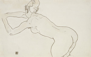 Wall Art - Painting - Female Nude Kneeling And Bending Forward To The Left by Egon Schiele
