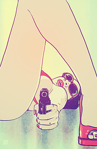 Wall Art - Drawing - Girl Pointing Gun by Giuseppe Cristiano