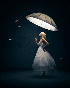 Fantasy Wall Art - Photograph - Girl With Umbrella And Falling Feathers by Johan Swanepoel