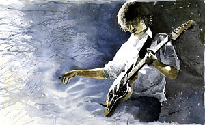 Wall Art - Painting - Jazz Guitarist Last Accord by Yuriy Shevchuk