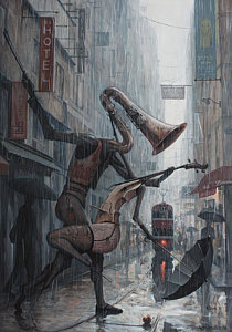 Steampunk Wall Art - Painting - Life Is  Dance In The Rain by Adrian Borda
