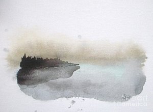 Abstract Landscape Wall Art - Painting - Nightfall On The Lake  by Vesna Antic