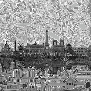 Paris Skyline Wall Art - Painting - Paris Skyline Black And White by Bekim Art