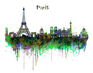 Paris Skyline Wall Art - Painting - Paris Skyline Watercolor by Marian Voicu