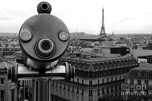 Paris Skyline Wall Art - Photograph - Paris Telescope Skyline Eiffel Tower And Rooftops - Telescope Paris Black And White Photography  by Kathy Fornal
