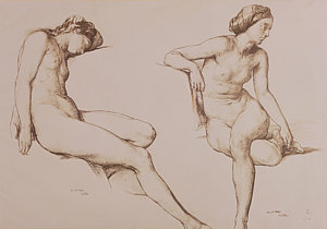 Wall Art - Drawing - Sepia Drawing Of Nude Woman by William Mulready