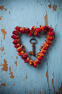 Still Life Wall Art - Photograph - Small Rose Heart Wreath With Key by Garry Gay