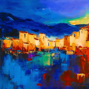 Abstract Landscape Wall Art - Painting - Sunset Over The Village by Elise Palmigiani