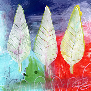 Abstract Landscape Wall Art - Painting - Three Leaves Of Good by Linda Woods