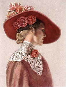 Steampunk Wall Art - Painting - Victorian Lady In A Rose Hat by Sue Halstenberg
