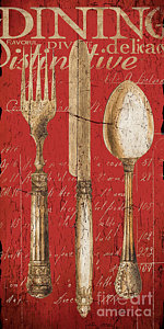 Wall Art - Painting - Vintage Dining Utensils In Red by Grace Pullen