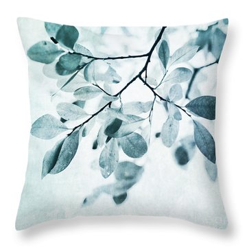 Leaves In Dusty Blue Throw Pillow