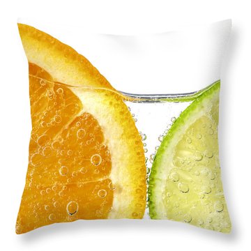 Orange And Lime Slices In Water Throw Pillow