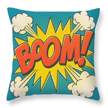 Comic Boom On Blue Throw Pillow