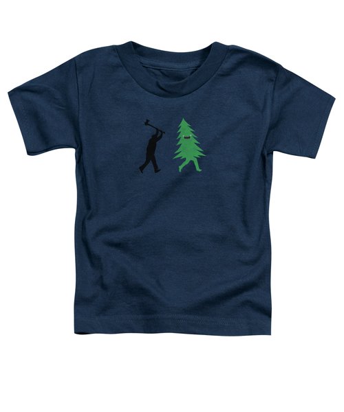 Funny Cartoon Christmas Tree Is Chased By Lumberjack Run Forrest Run Toddler T-Shirt