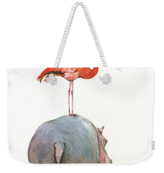 Hippo With Flamingo Weekender Tote Bag