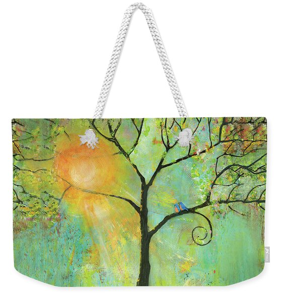 Hello Sunshine Tree Birds Sun Art Print Weekender Tote Bag