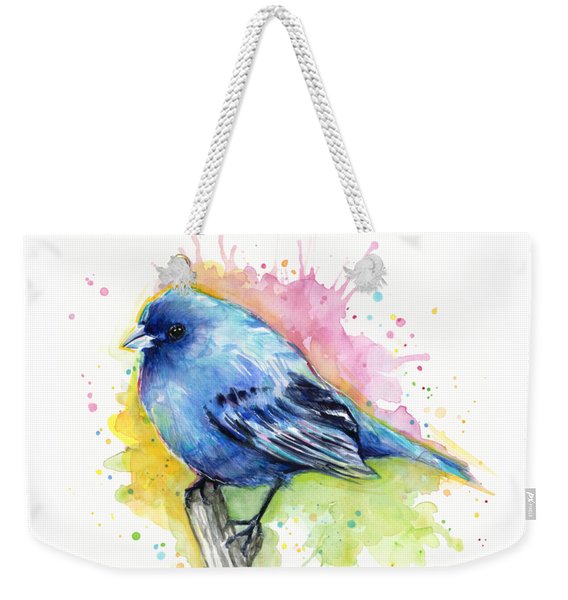 Indigo Bunting Blue Bird Watercolor Weekender Tote Bag