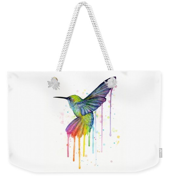 Hummingbird Of Watercolor Rainbow Weekender Tote Bag
