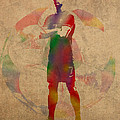 Cristiano Ronaldo Soccer Football Player Portugal Real Madrid Watercolor Painting on Worn Canvas by Design Turnpike