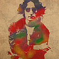 John Lennon Watercolor Portrait on Worn Distressed Canvas by Design Turnpike
