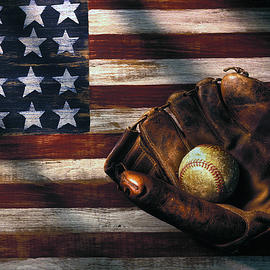Folk art American flag and baseball mitt by Garry Gay