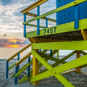Wall Art - Photograph - 74th Street Lifeguard Tower Sunrise - Miami Beach - Florida - Square Crop by Ian Monk