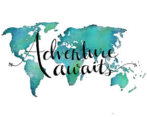 Wall Art - Digital Art - Adventure Awaits - Travel Quote On World Map by Michelle Eshleman