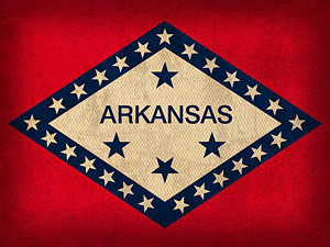 Wall Art - Mixed Media - Arkansas State Flag Art On Worn Canvas by Design Turnpike