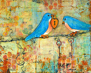 Wall Art - Painting - Bluebird Painting - Art Key To My Heart by Blenda Studio