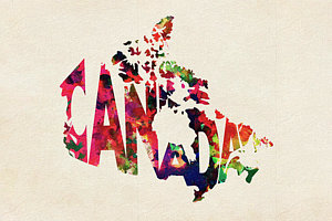 Wall Art - Painting - Canada Typographic Watercolor Map by Inspirowl Design