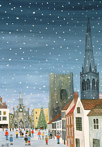 Wall Art - Painting - Chichester Cathedral A Snow Scene by Judy Joel