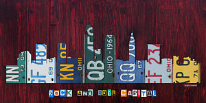 Wall Art - Mixed Media - Cleveland Ohio City Skyline License Plate Art On Wood by Design Turnpike