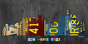 Wall Art - Mixed Media - Detroit Michigan City Skyline License Plate Art The Motor City by Design Turnpike