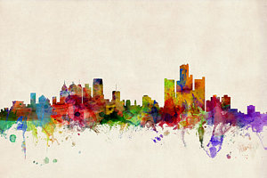 Wall Art - Digital Art - Detroit Michigan Skyline by Michael Tompsett
