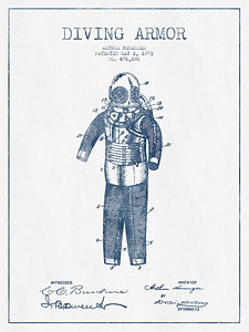 Wall Art - Digital Art - Diving Armor Patent Drawing From 1893  -  Blue Ink by Aged Pixel