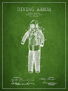 Wall Art - Digital Art - Diving Armor Patent Drawing From 1893 - Green by Aged Pixel
