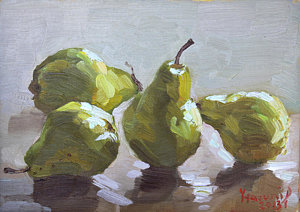 Wall Art - Painting - Four Pears by Ylli Haruni