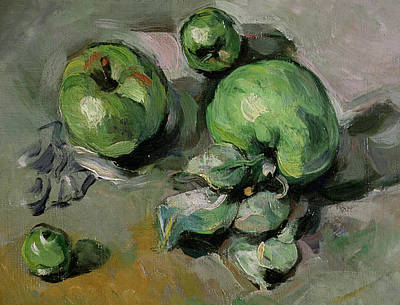 Wall Art - Painting - Green Apples by Paul Cezanne