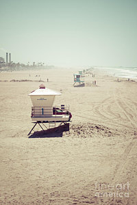 Wall Art - Photograph - Huntington Beach Lifeguard Tower #1 Vintage Picture by Paul Velgos
