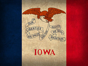Wall Art - Mixed Media - Iowa State Flag Art On Worn Canvas by Design Turnpike
