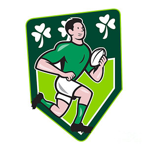 Wall Art - Digital Art - Irish Rugby Player Running Ball Shield Cartoon by Aloysius Patrimonio