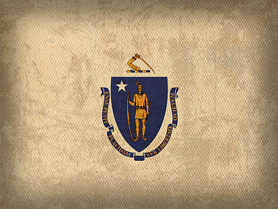 Wall Art - Mixed Media - Massachusetts State Flag Art On Worn Canvas by Design Turnpike