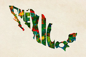 Wall Art - Painting - Mexico Typographic Watercolor Map by Inspirowl Design