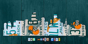 Wall Art - Mixed Media - Miami Florida City Skyline Vintage License Plate Art On Wood by Design Turnpike
