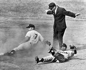 Baseball Wall Art - Photograph - Mickey Mantle Steals Second by Underwood Archives
