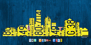 Wall Art - Mixed Media - Milwaukee Wisconsin City Skyline License Plate Art Vintage On Wood by Design Turnpike