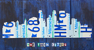 Wall Art - Mixed Media - Minneapolis Minnesota City Skyline License Plate Art The Twin Cities by Design Turnpike