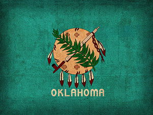 Wall Art - Mixed Media - Oklahoma State Flag Art On Worn Canvas by Design Turnpike