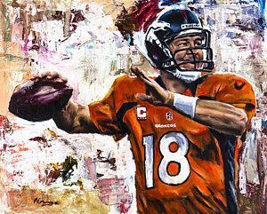 Football Wall Art - Painting - Peyton Manning by Mark Courage